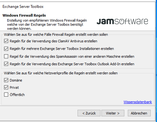 Exchange Server Toolbox Konfiguration