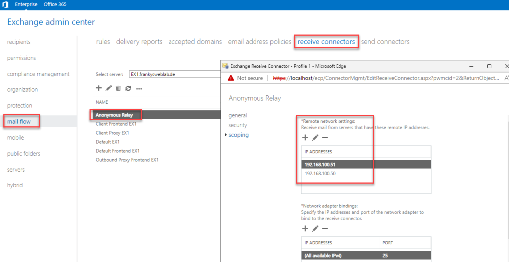 Exchange 2019: Anonymes Relay konfigurieren