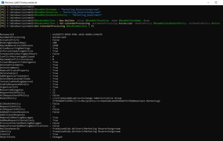 Exchange 2019: Create resource mailboxes with PowerShell - Frankys Web