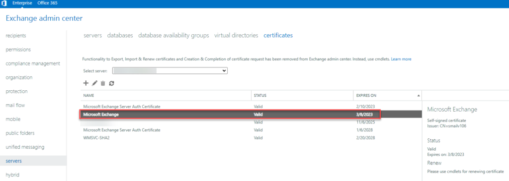 Erneuern des Zertifikates für das Exchange Server Back End