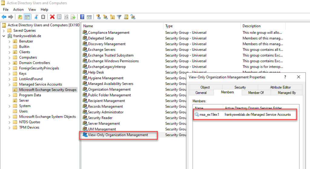 gMSA Exchange Berechtigungen