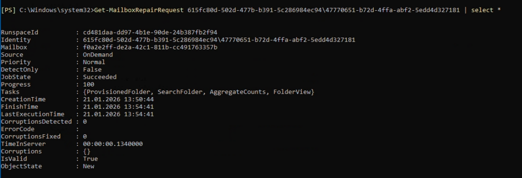 Get-MailboxRepairRequest