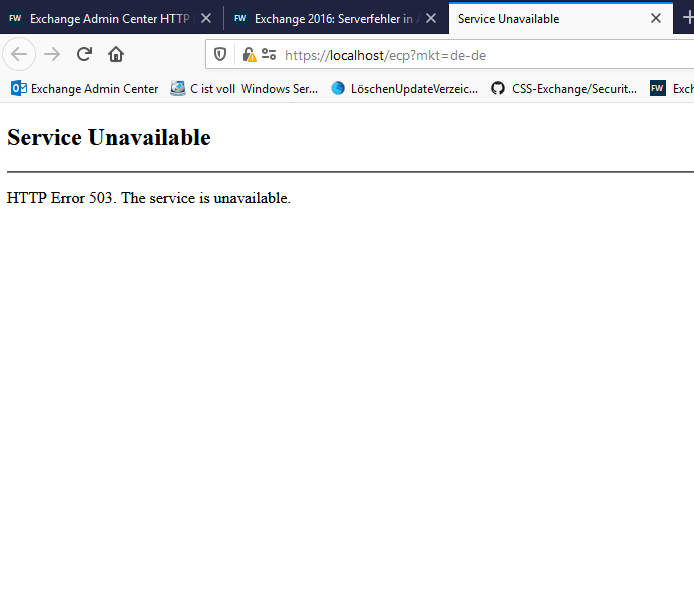 Exchange Admin Center Http Error 503 Exchange Server 2019 Frankys Web Forum